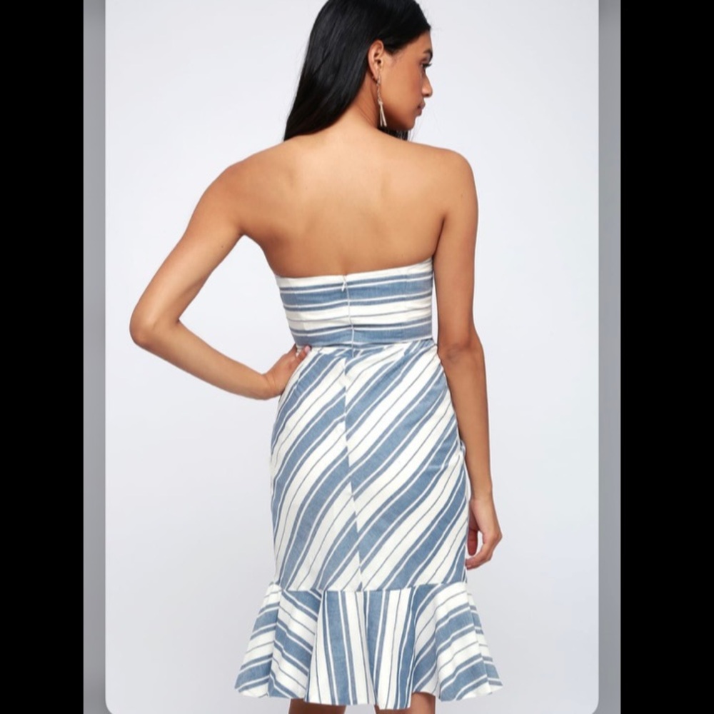 Lulu’s Delfino Striped Ruffled Strapless Mini Dress with Sweetheart Neckline - Picture 3 of 15